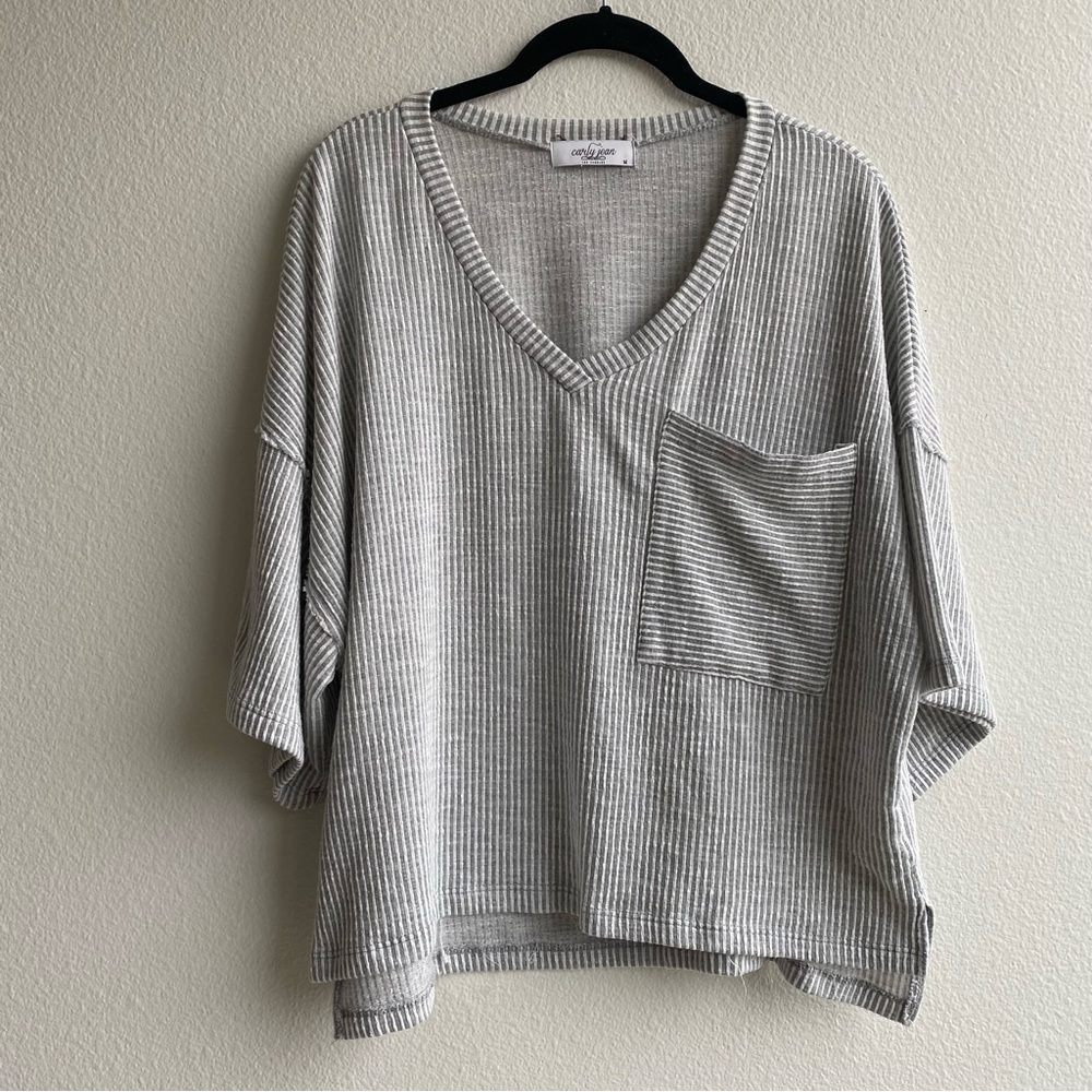 CJLA "Bria" V-Neck Tee, Heather Grey - Carly Jean Los Angeles. Medium.